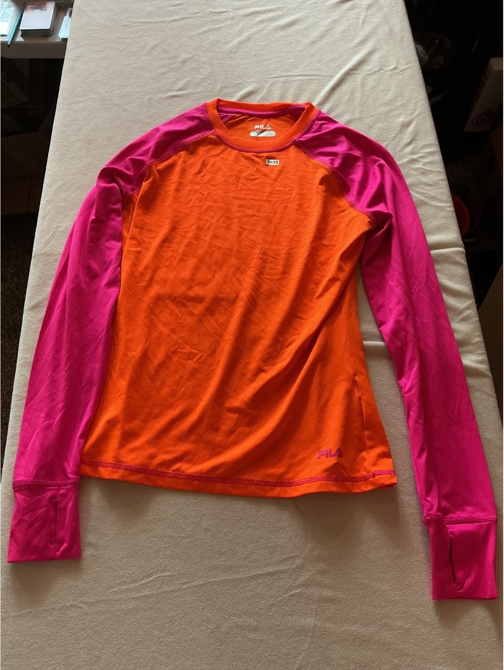 Fila long sleeve athletic top orange and pink size XL